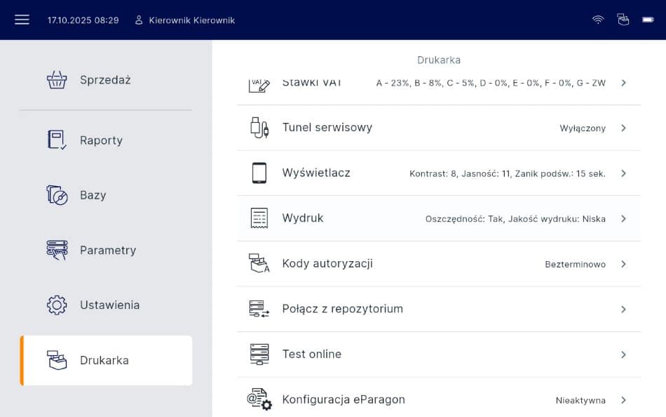 Posup Ekran Konfiguracji Drukarki S950